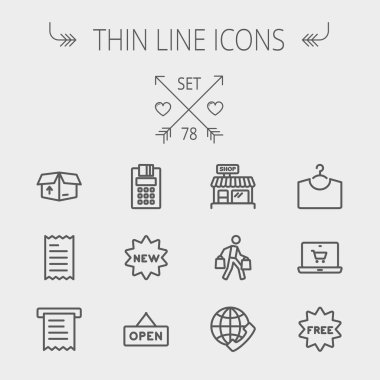 İnce çizgi Icon set alışveriş iş