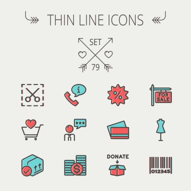 İnce çizgi Icon set alışveriş iş