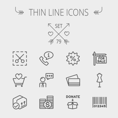 İnce çizgi Icon set alışveriş iş