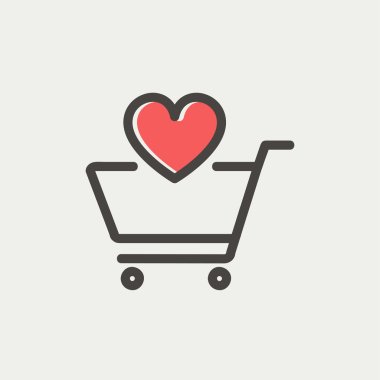 Shopping cart with heart thin line icon