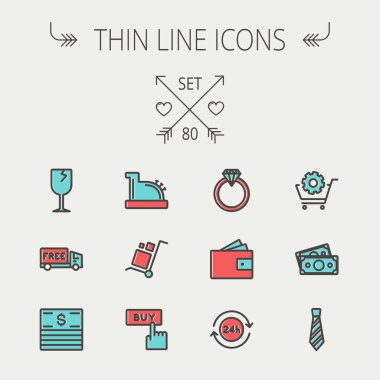 İnce çizgi Icon set alışveriş iş