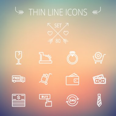 İnce çizgi Icon set alışveriş iş