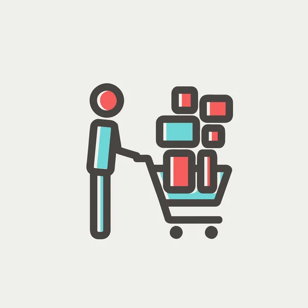 Shopping cart full of shopping bags thin line icon — Stock Vector