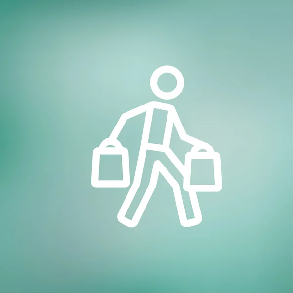 Hombre llevando bolsas de compras icono de línea delgada — Vector de stock