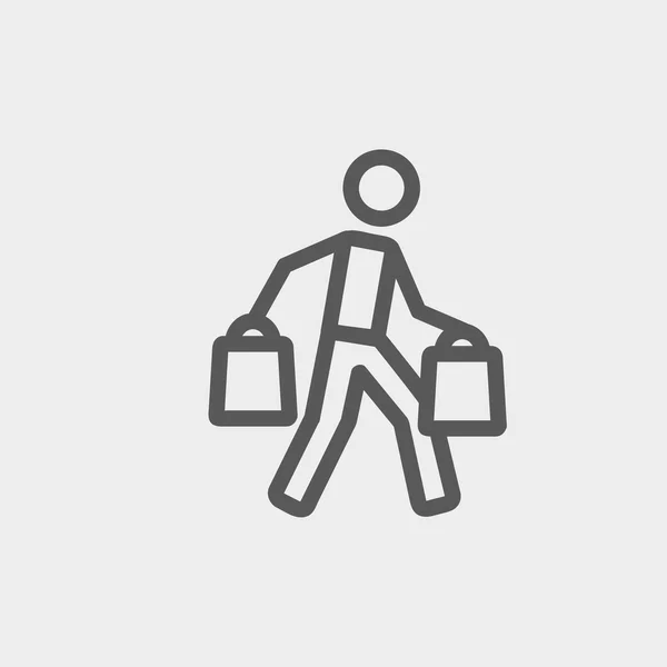 Hombre llevando bolsas de compras icono de línea delgada — Vector de stock