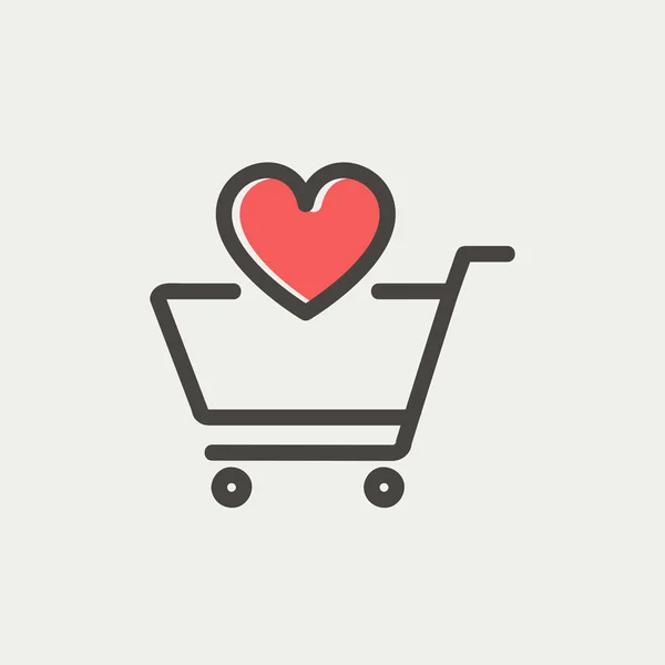 Carrito de compras con corazón delgado icono de línea — Vector de stock