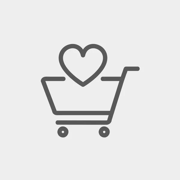 Carrito de compras con corazón delgado icono de línea — Vector de stock