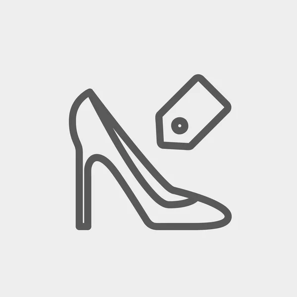 Sapato com ícone de linha fina tag — Vetor de Stock