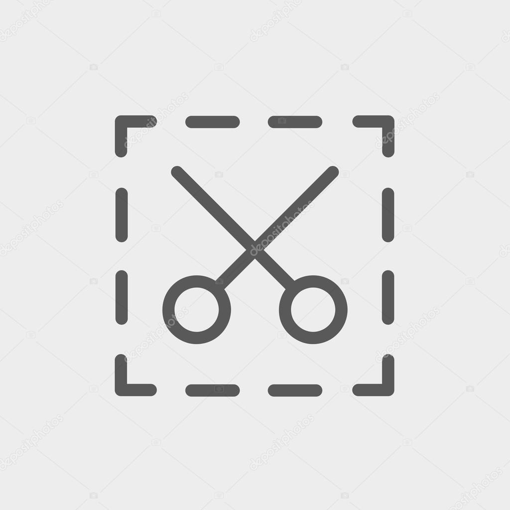 Scissors with cut lines thin line icon