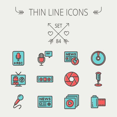 Multimedia thin line icon set clipart