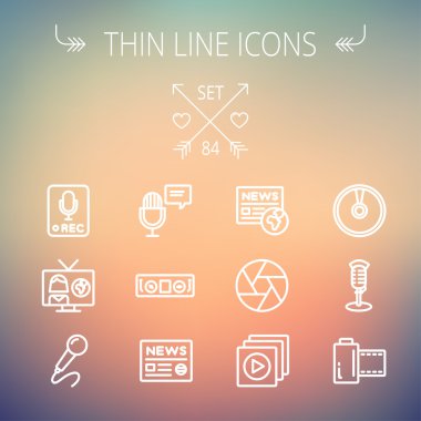Multimedya ince çizgi Icon set