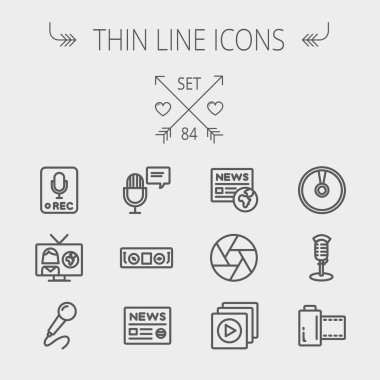 Multimedya ince çizgi Icon set
