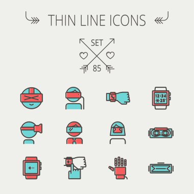 Teknoloji ince çizgi Icon set