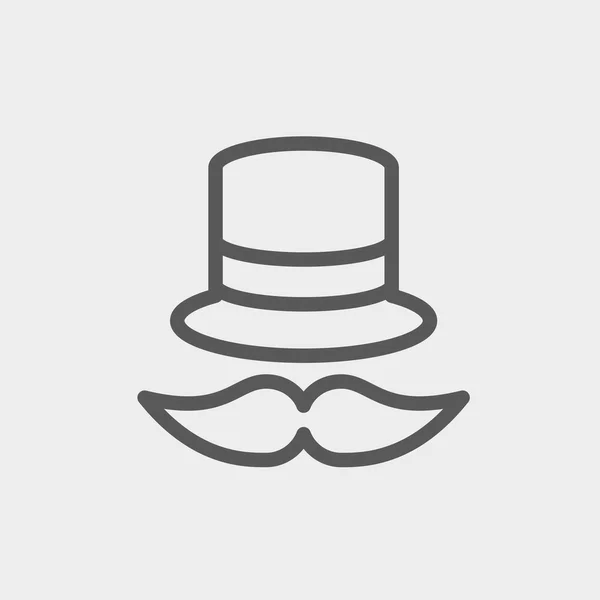 Chapéu de moda vintage e bigode ícone de linha fina — Vetor de Stock