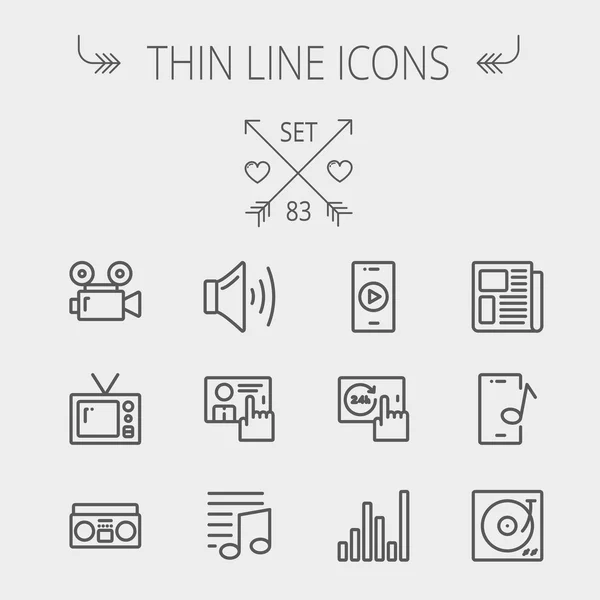 Conjunto de iconos de línea delgada multimedia — Vector de stock