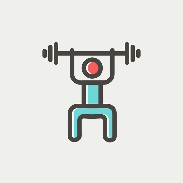 Weightlifter man with barbell thin line icon — Stock Vector