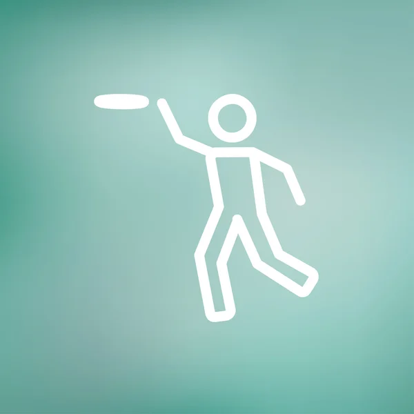 Homme attrapant une icône de ligne mince disque volant — Image vectorielle