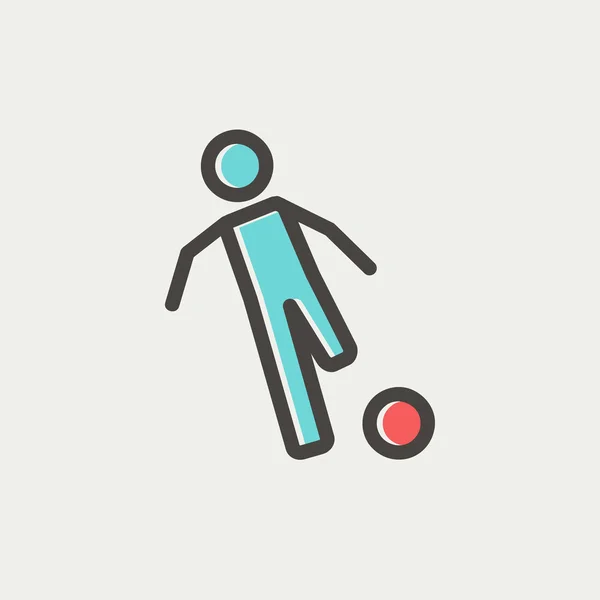 Jugador de fútbol para patear el icono de la línea delgada pelota — Vector de stock