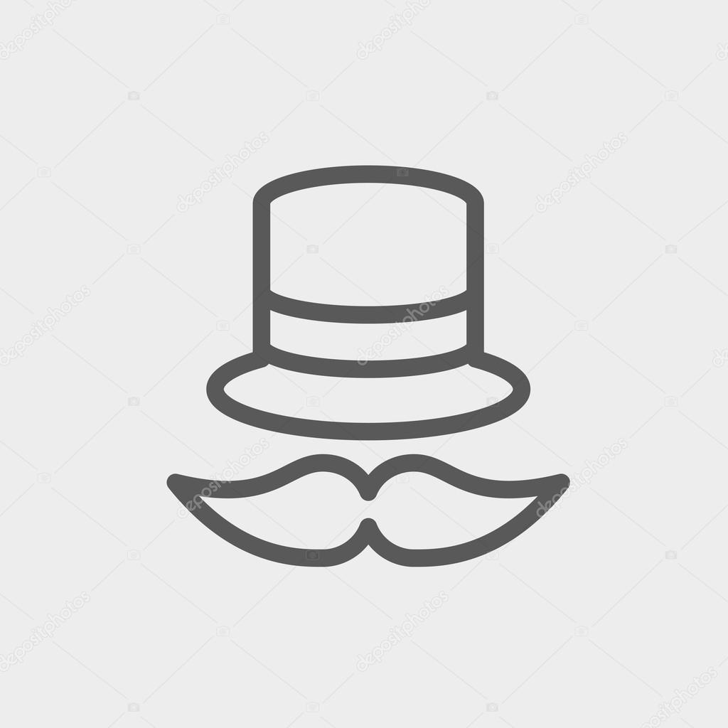 Vintage fashion hat and mustache thin line icon