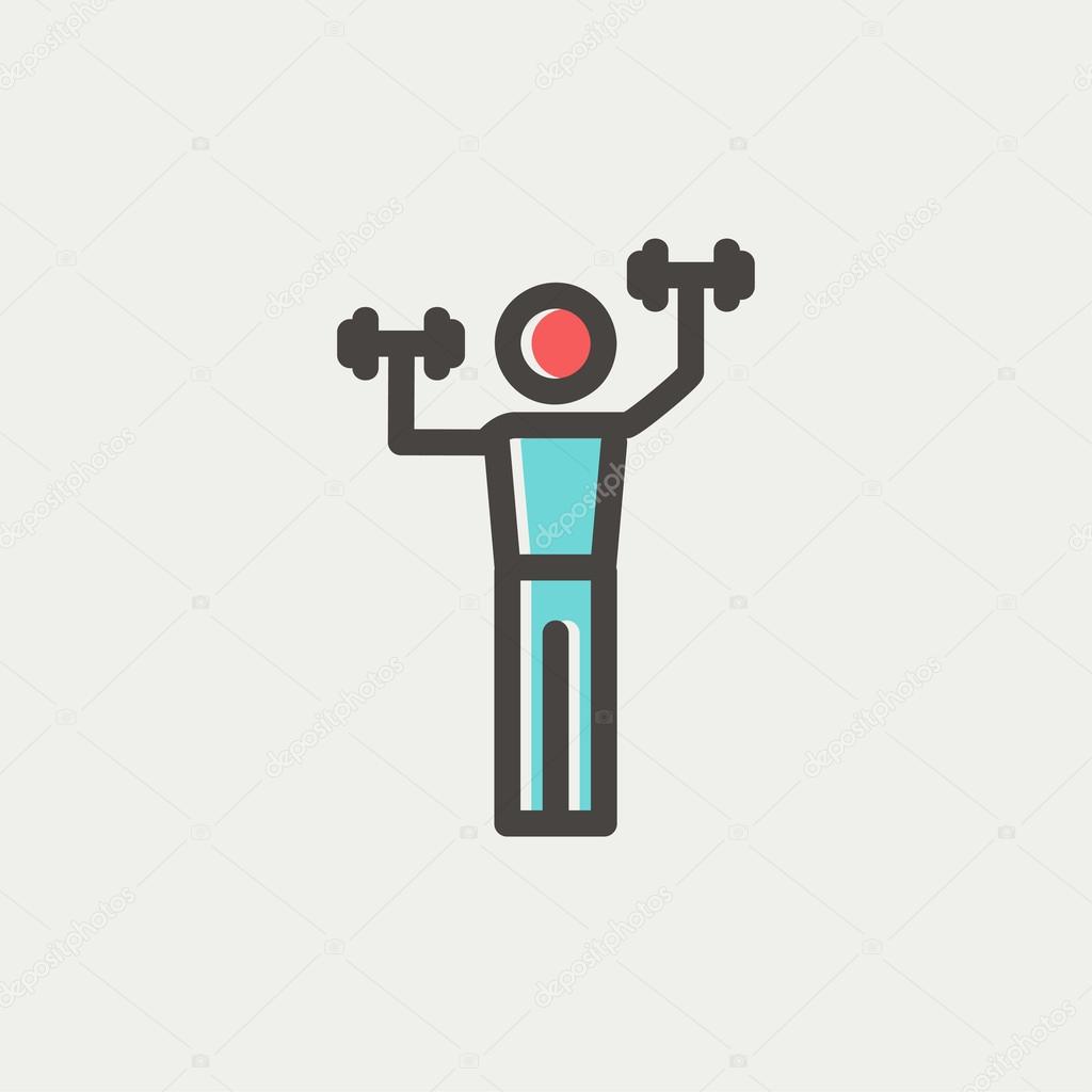 Boy in weight training thin line icon