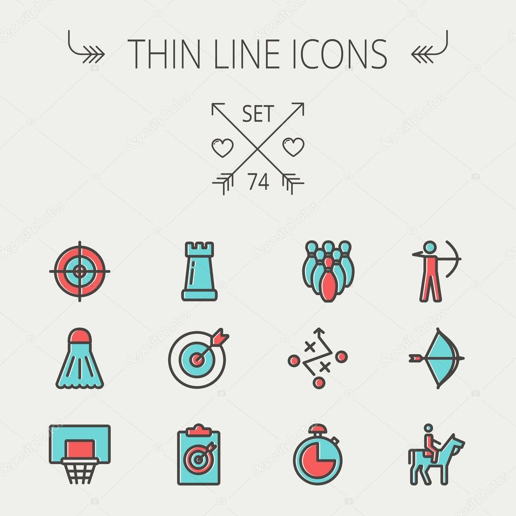 Sports thin line icon set