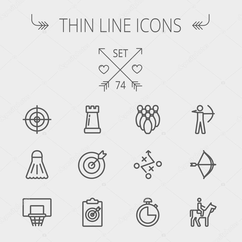 Sports thin line icon set