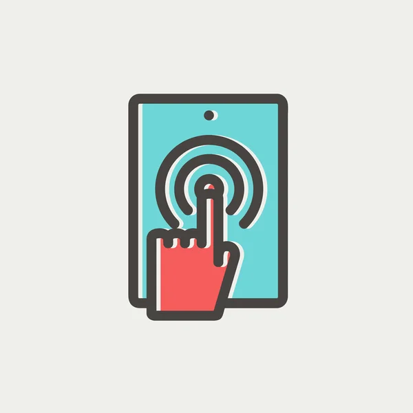 Marca de toque no ícone de linha fina do telefone móvel — Vetor de Stock