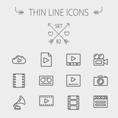 Mutimedia thin line icon set clipart