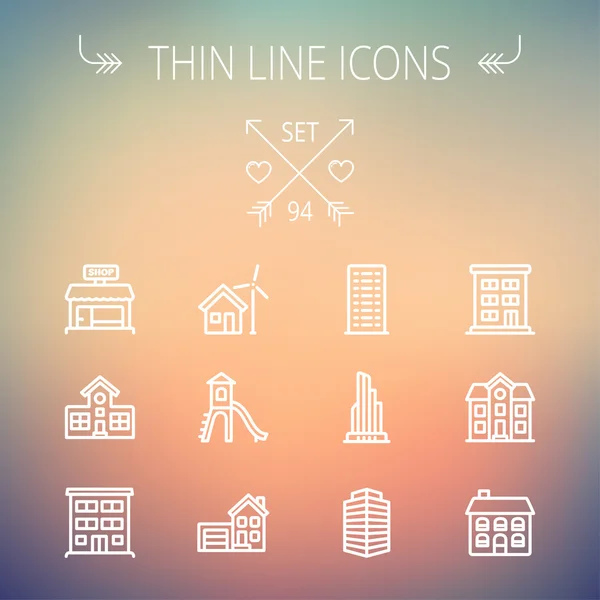 Bau dünne Linie Icon Set — Stockvektor