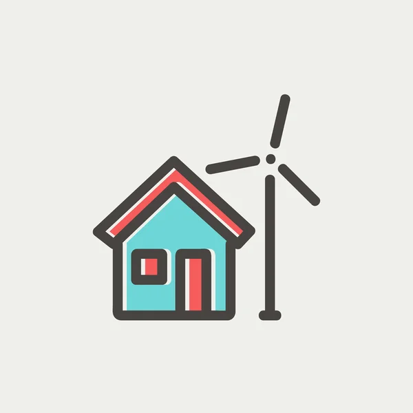 Casa y molino de viento icono de línea delgada — Vector de stock