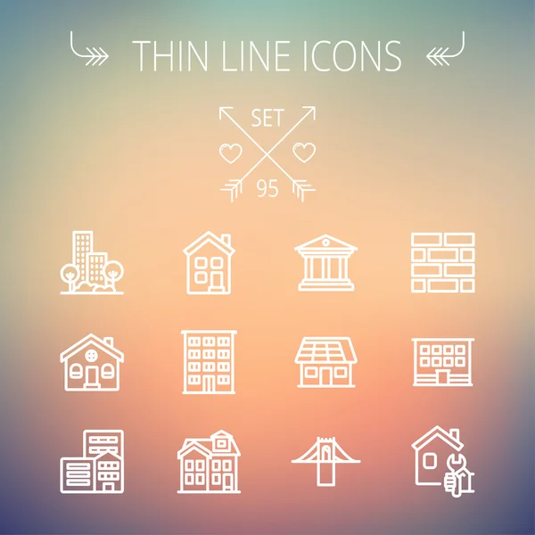 Bau dünne Linie Icon Set — Stockvektor