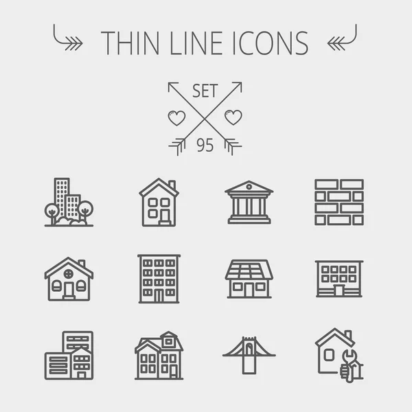 Bau dünne Linie Icon Set — Stockvektor