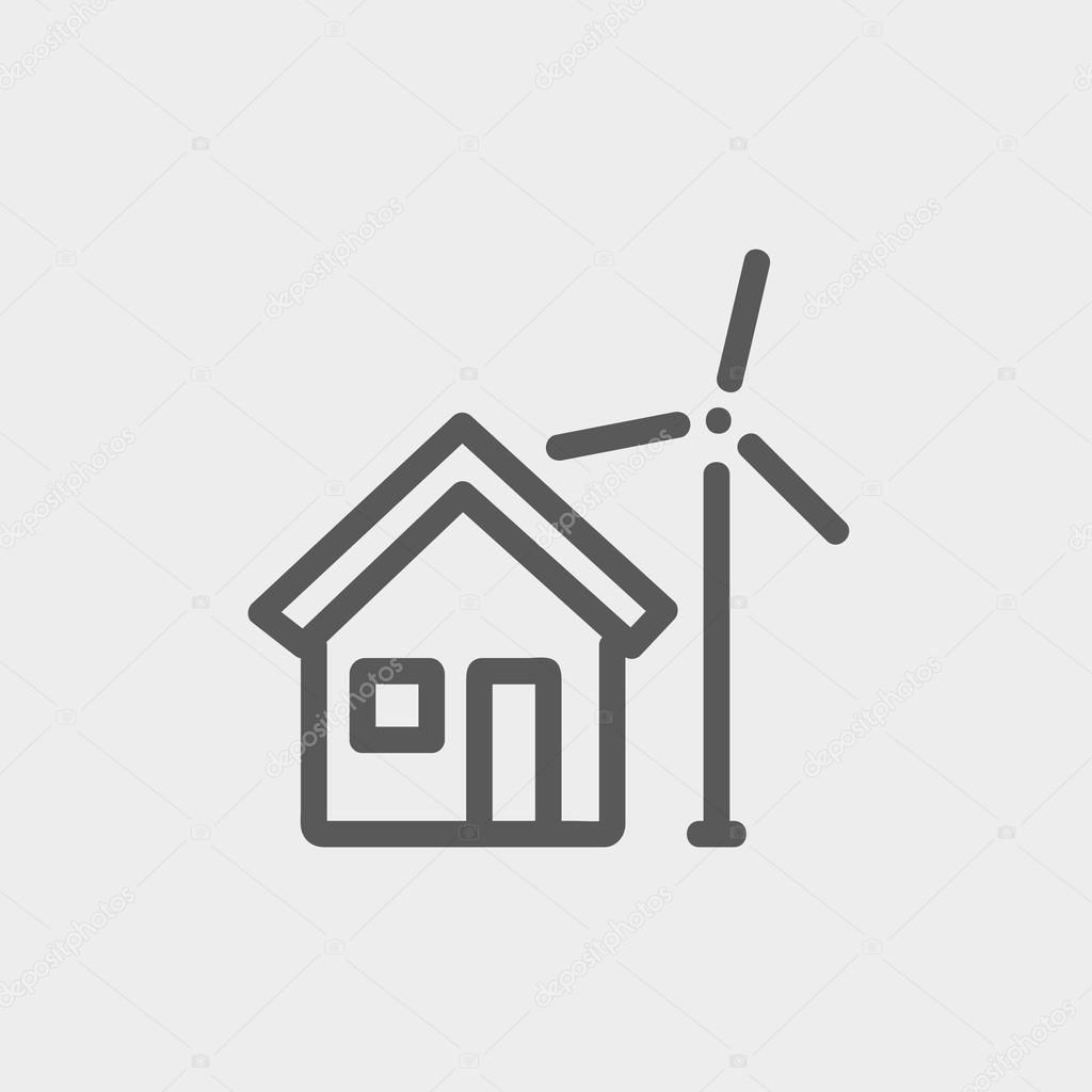 House and windmill thin line icon