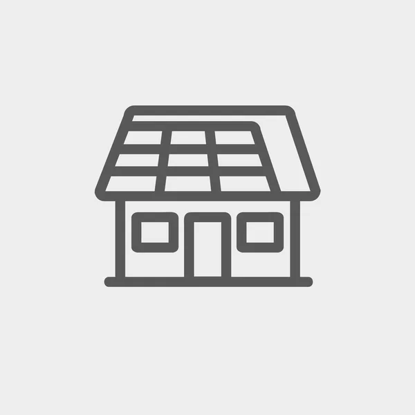太陽電池パネルの細い線アイコンの家 — ストックベクタ