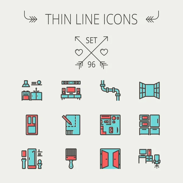 Bau dünne Linie Icon Set — Stockvektor