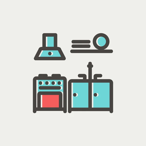 Kitchen interior thin line icon — Stock Vector