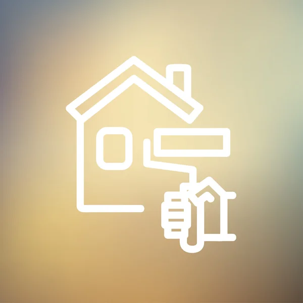 Pintura de la casa usando el icono de línea delgada del rodillo — Vector de stock