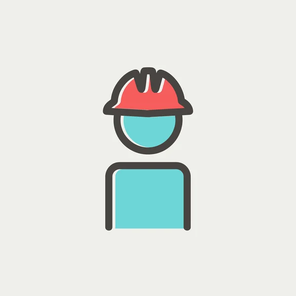 Pracownik ubrany twardy kapelusz cienka linia ikona — Wektor stockowy