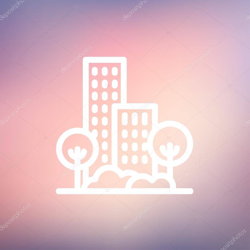 Building and trees thin line icon