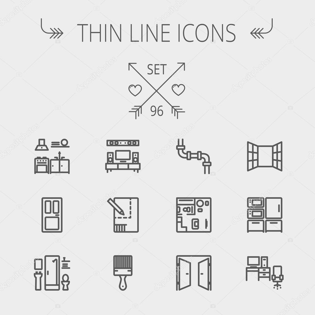 Construction thin line icon set