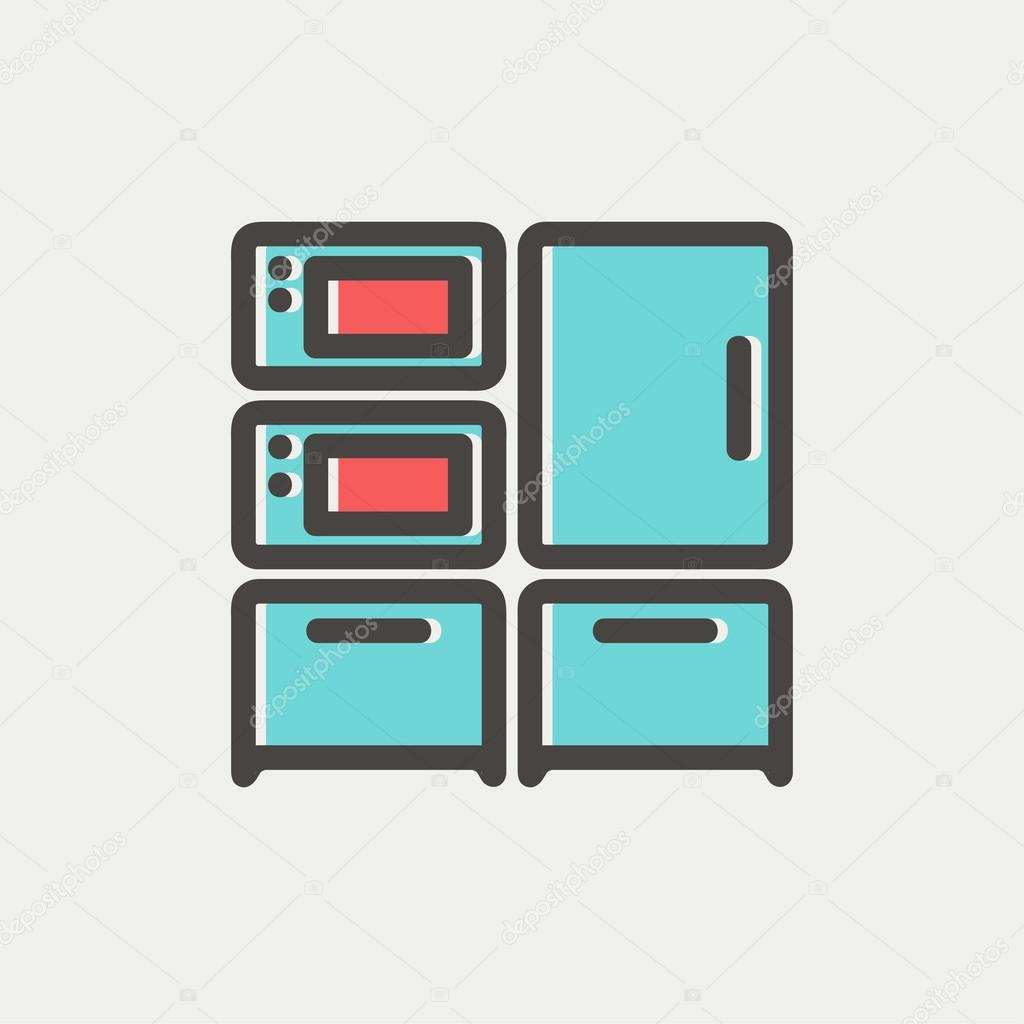 Home Kitchen oven and microwave thin line icon