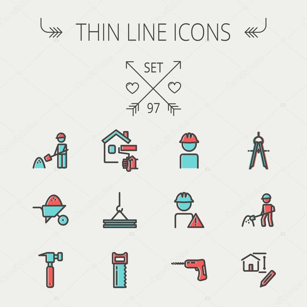Construction thin line icon set