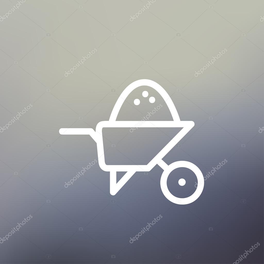 Wheelbarrow full of sand icon thin line for web and mobile, modern minimalistic flat design. Vector white icon on gradient mesh background