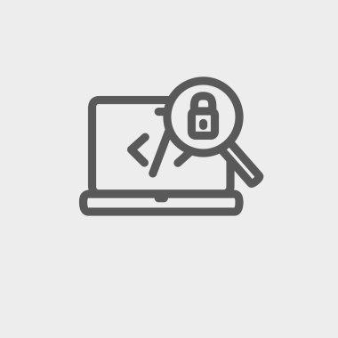 Laptop ve Büyüteç güvenlik kilit ince çizgi simgesi için arıyorsunuz