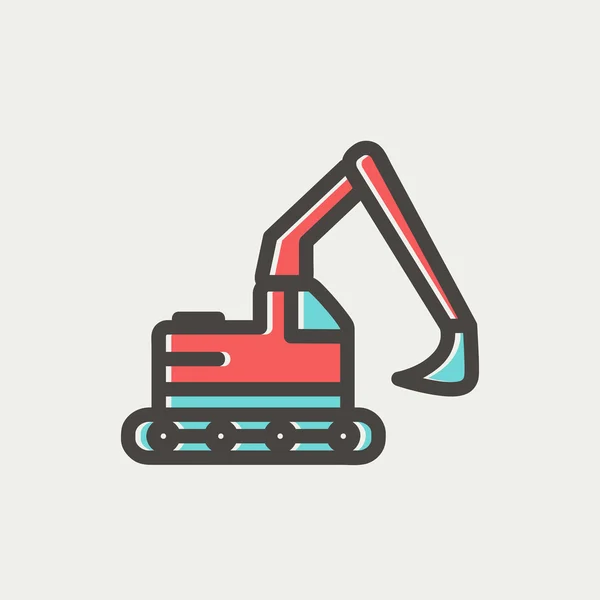 Icona linea sottile camion escavatore idraulico — Vettoriale Stock