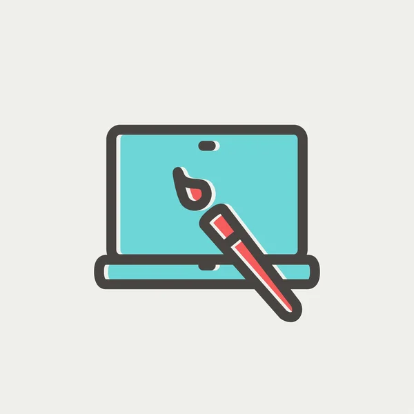 Laptop and pen an editors tools thin line icon — Stock Vector