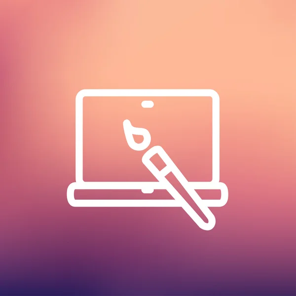 Laptop and pen an editors tools thin line icon — Stock Vector