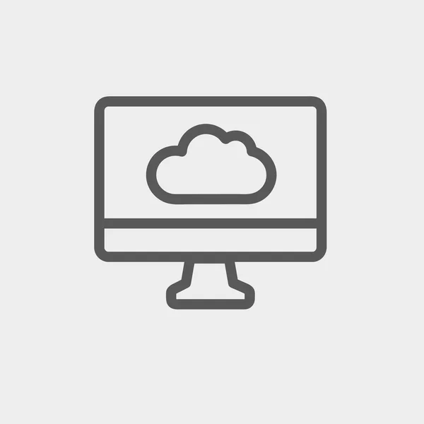 Monitor z chmura cienka linia ikona — Wektor stockowy