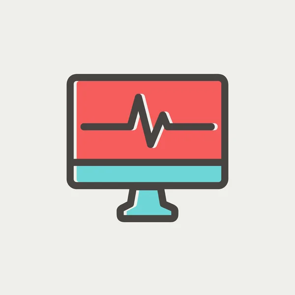 Exibição de batimento cardíaco no ícone da linha fina do monitor — Vetor de Stock