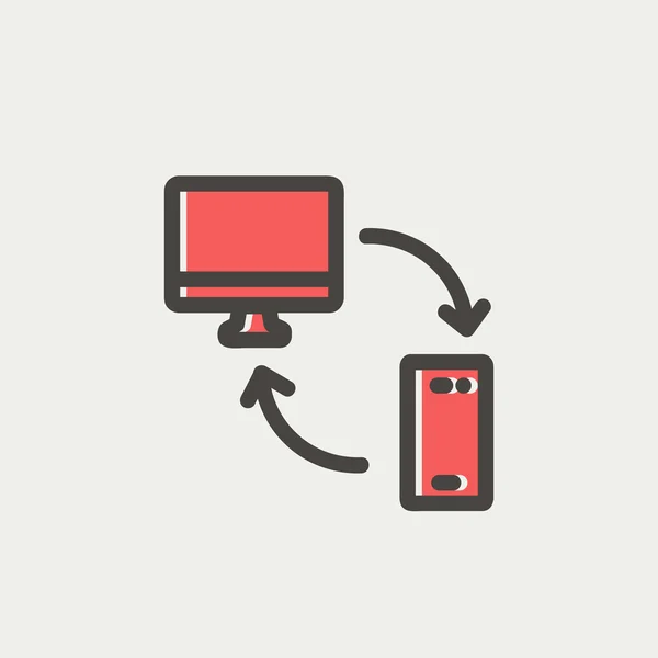 Transferencia de datos de portátil a teléfono inteligente icono de línea delgada — Archivo Imágenes Vectoriales